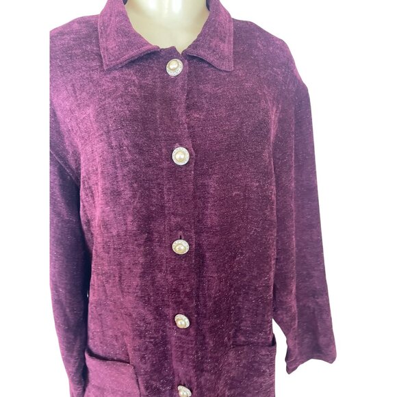 Vintage Jessica Howard Burgundy Button-Up Chenille Jacket With Front Pockets - Picture 5 of 9